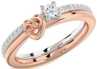 Diamond Platinum & Rose Gold Heart Knot Promise Ring