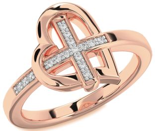 Diamond Rose Gold Heart Cross Ring
