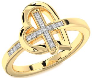 Diamond Gold Heart Cross Ring
