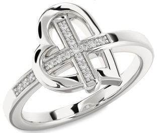 Diamond Platinum Heart Cross Ring