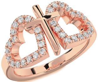 Diamond Rose Gold Heart Cross Ring