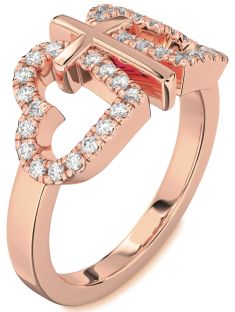 Diamond Rose Gold Heart Cross Ring