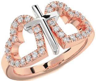 Diamond Platinum & Rose Gold Heart Cross Ring