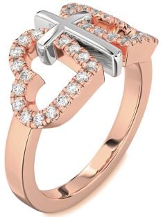 Diamond Platinum & Rose Gold Heart Cross Ring