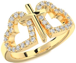 Diamond Gold Heart Cross Ring