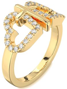 Diamond Gold Heart Cross Ring