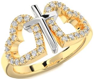 Diamond Platinum & Yellow Gold Heart Cross Ring