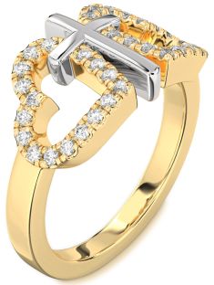 Diamond Platinum & Yellow Gold Heart Cross Ring