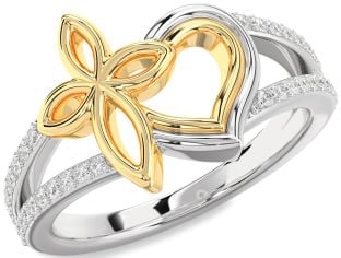 Diamond Platinum & Yellow Gold Heart Cross Ring