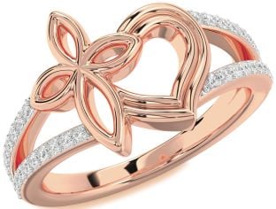 Diamond Rose Gold Heart Cross Ring