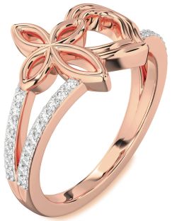 Diamond Rose Gold Heart Cross Ring