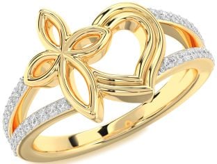 Diamond Gold Heart Cross Ring