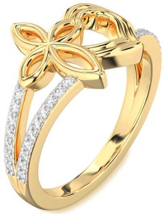 Diamond Gold Heart Cross Ring