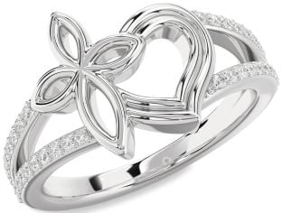 Diamond Platinum Heart Cross Ring