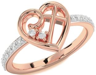 Diamond Rose Gold Heart Cross Ring