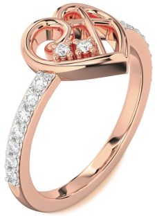 Diamond Rose Gold Heart Cross Ring
