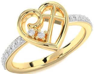 Diamond Gold Heart Cross Ring