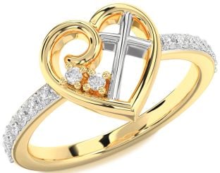 Diamond Platinum & Yellow Gold Heart Cross Ring