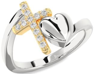 Diamond Platinum & Yellow Gold Heart Cross Ring