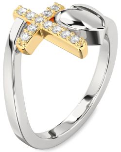 Diamond Platinum & Yellow Gold Heart Cross Ring