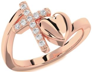 Diamond Rose Gold Heart Cross Ring