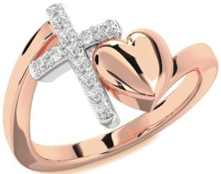 Diamond Platinum & Rose Gold Heart Cross Ring