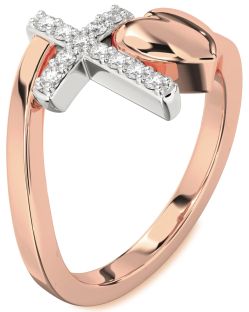 Diamond Platinum & Rose Gold Heart Cross Ring