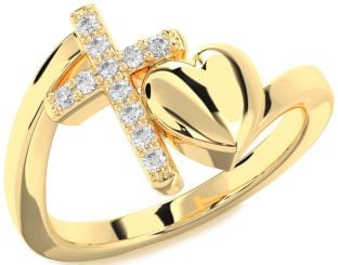 Diamond Gold Heart Cross Ring