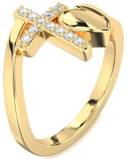 Diamond Gold Heart Cross Ring