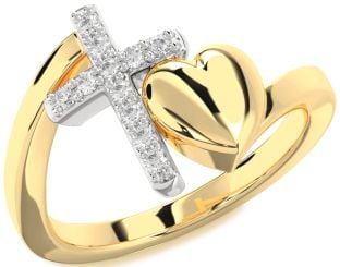 Diamond Platinum & Yellow Gold Heart Cross Ring