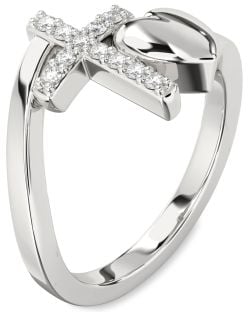 Diamond Silver Heart Cross Ring