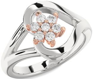 Diamond Platinum & Rose Gold Heart Flower Promise Ring