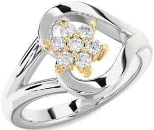 Diamond Platinum & Yellow Gold Heart Flower Promise Ring