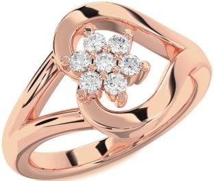Diamond Rose Gold Heart Flower Promise Ring