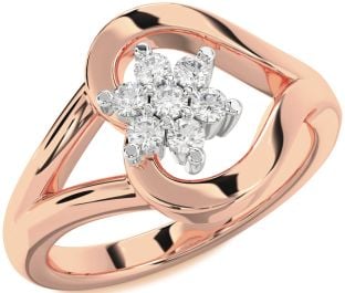 Diamond Platinum & Rose Gold Heart Flower Promise Ring