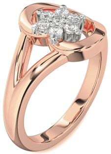 Diamond Platinum & Rose Gold Heart Flower Promise Ring