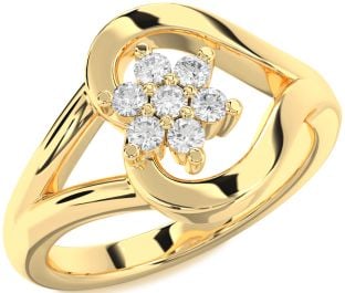 Diamond Gold Heart Flower Promise Ring