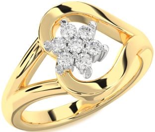 Diamond Platinum & Yellow Gold Heart Flower Promise Ring