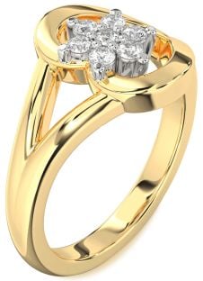 Diamond Platinum & Yellow Gold Heart Flower Promise Ring