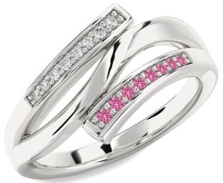 Diamond & Pink Sapphire Silver Round Ring