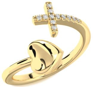 Diamond Gold Heart Cross Ring