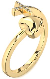 Diamond Gold Heart Cross Ring
