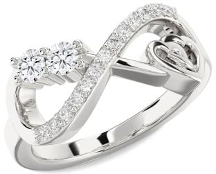 Diamond Platinum Infinity Heart Two Stone Ring