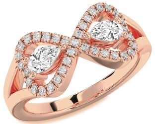 Diamond Rose Gold Infinity Heart Two Stone Ring