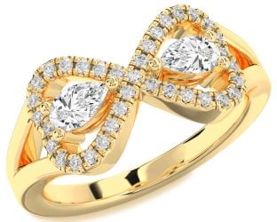 Diamond Gold Infinity Heart Two Stone Ring