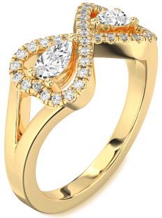 Diamond Gold Infinity Heart Two Stone Ring