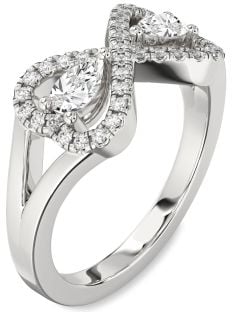 Diamond Platinum Infinity Heart Two Stone Ring