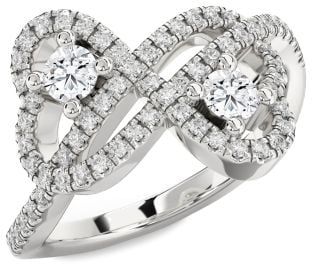 Diamond Platinum Infinity Heart Two Stone Pave Ring