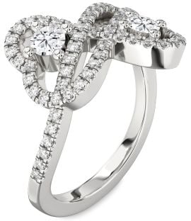 Diamond Platinum Infinity Heart Two Stone Pave Ring