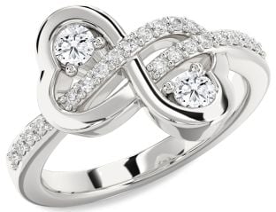 Diamond Platinum Infinity Heart Two Stone Ring